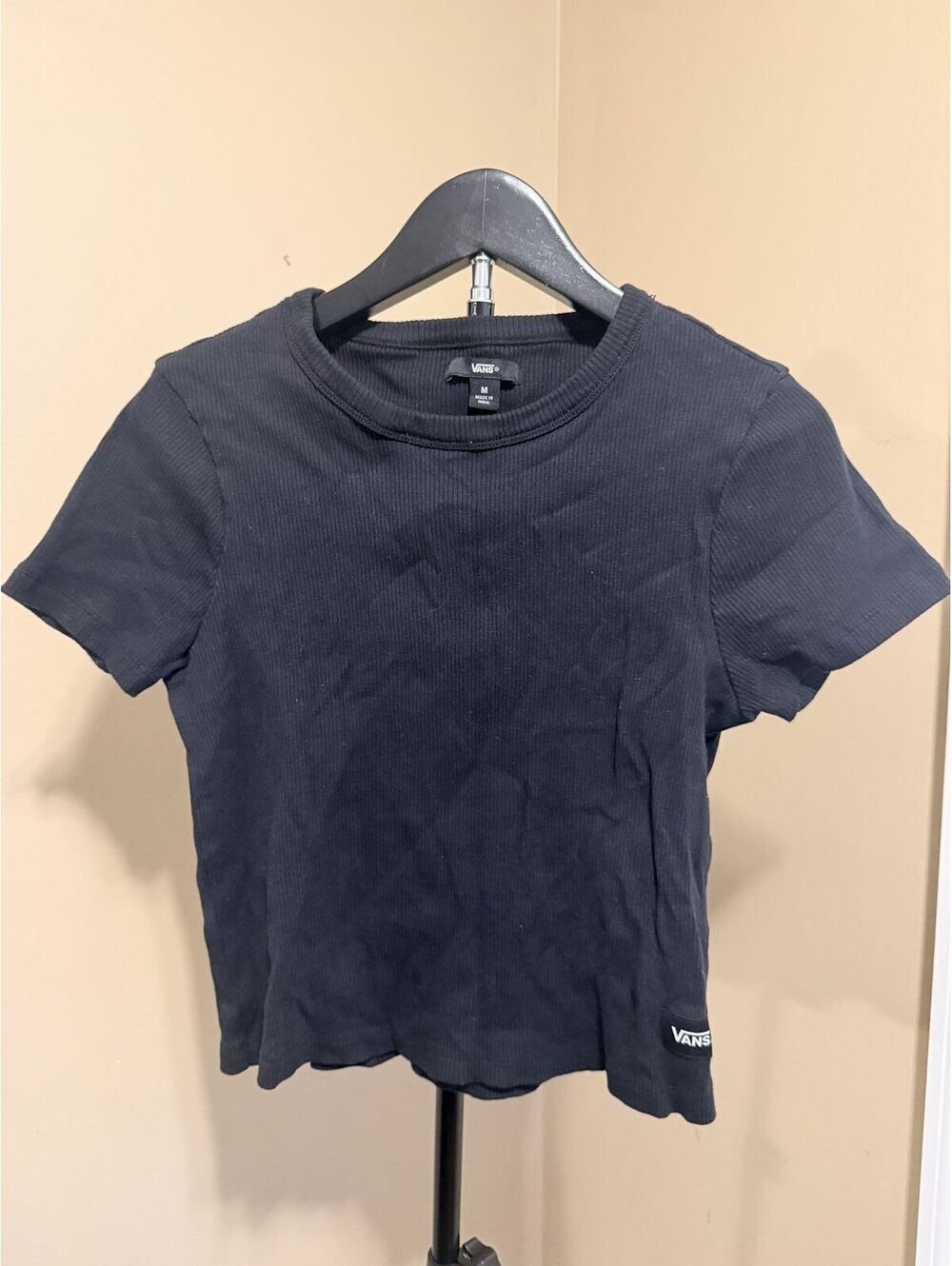 Vans Black Ribbed Crop Tee Size M